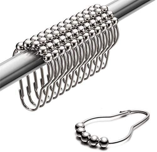 Dhanuom Rustproof Stainless Steel Shower Curtain Rings Hooks, Set of 12-Polished Nickel - Image 2