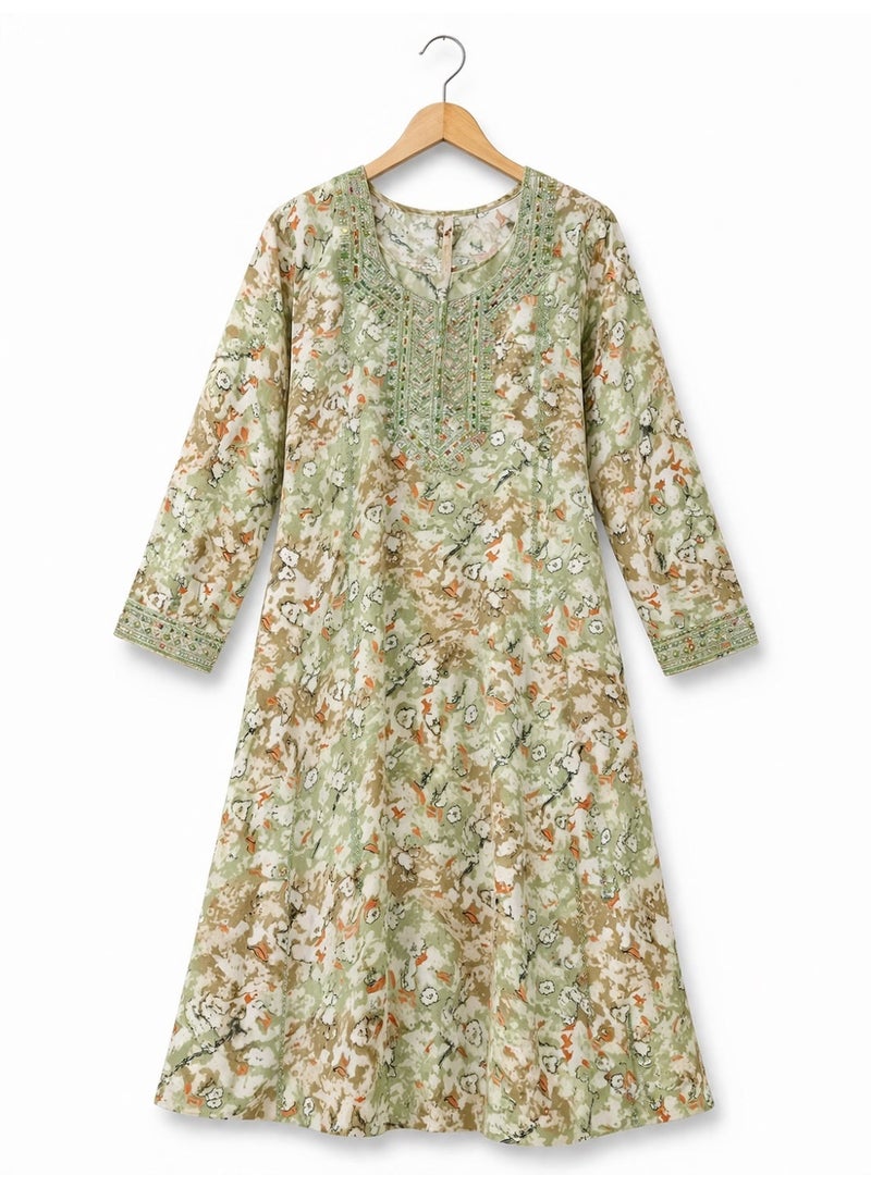 Stitched Princess Bloom Green Mukhawar Jalabeya Mukhawar Jalabeya with Matching Headband - Image 5