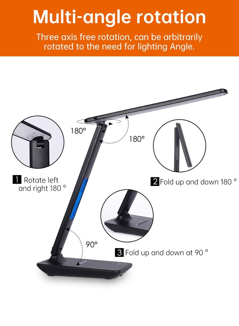 LEOKOR - LED Desk Lamp with Wireless Charger USB Charging Port Desk Lamp with Clock, Alarm, Date, Temperature - Image 1