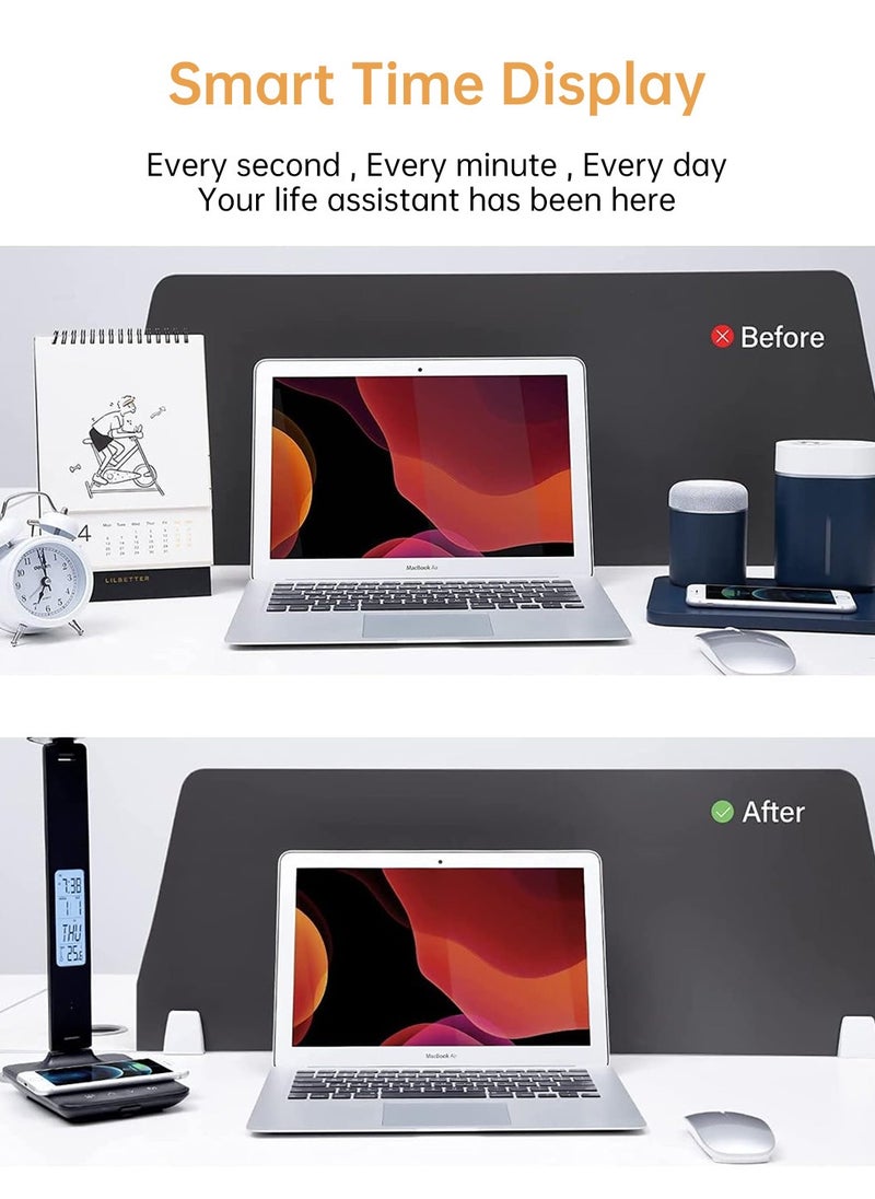 LEOKOR - LED Desk Lamp with Wireless Charger USB Charging Port Desk Lamp with Clock, Alarm, Date, Temperature - Image 1