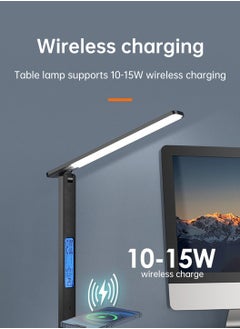 LEOKOR LED Desk Lamp with Wireless Charger USB Charging Port Desk Lamp with Clock, Alarm, Date, Temperature  - Image 4