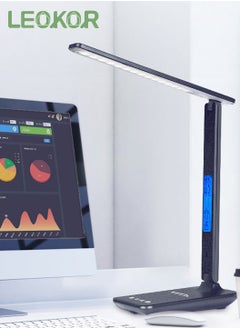 LEOKOR LED Desk Lamp with Wireless Charger USB Charging Port Desk Lamp with Clock, Alarm, Date, Temperature  - Image 2