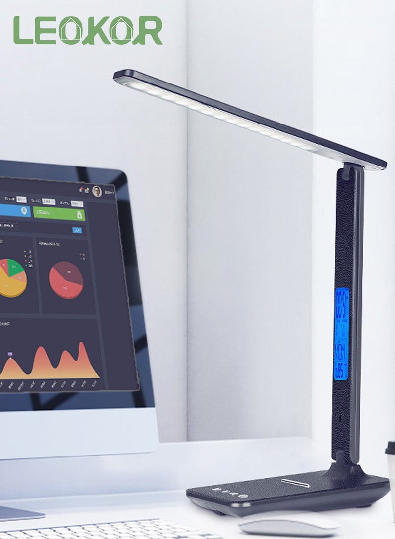 LEOKOR - LED Desk Lamp with Wireless Charger USB Charging Port Desk Lamp with Clock, Alarm, Date, Temperature - Image 1