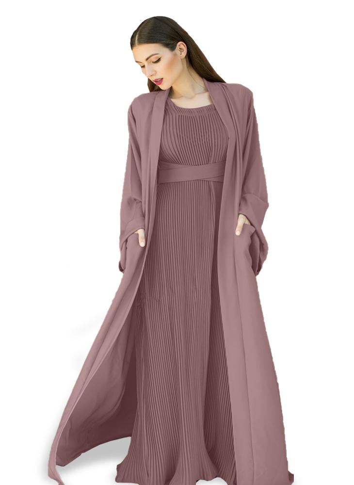 NUKHBAA Cinereous color Abaya with Inner dress- 2pcs set-602C125  - Image 2