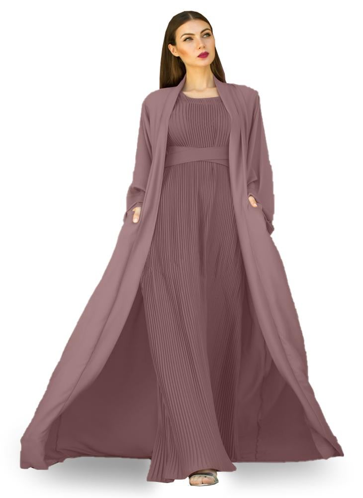 NUKHBAA Cinereous color Abaya with Inner dress- 2pcs set-602C125  - Image 1