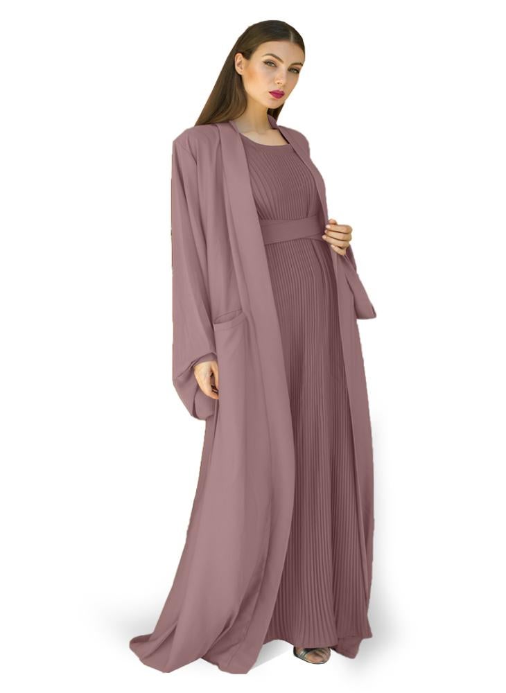 NUKHBAA Cinereous color Abaya with Inner dress- 2pcs set-602C125  - Image 3