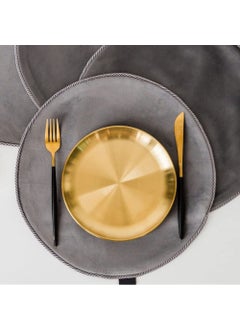 CottonFry Cottonfry Ultra Soft Velvet Round Dining Table Placemats with Silver Grey Rounded Cord Grey Pack of 8  - Image 1