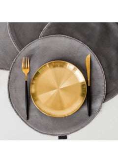 CottonFry Cottonfry Ultra Soft Velvet Round Dining Table Placemats with Silver Grey Rounded Cord Grey Pack of 8  - Image 3