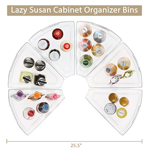URALFA Lazy Susan Organizer Bins, Corner Cabinet Clear Turntable Organizer, Plastic Corner Kitchen Storage Bins for 26"- 28" Diameter Corner Cabinet Lazy Susan, 1/8 Wedge-BPA Free, 6 Pack - Image 2