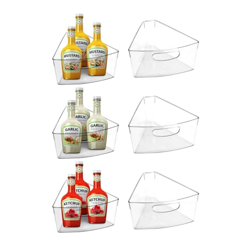 URALFA Lazy Susan Organizer Bins, Corner Cabinet Clear Turntable Organizer, Plastic Corner Kitchen Storage Bins for 26"- 28" Diameter Corner Cabinet Lazy Susan, 1/8 Wedge-BPA Free, 6 Pack - Image 1