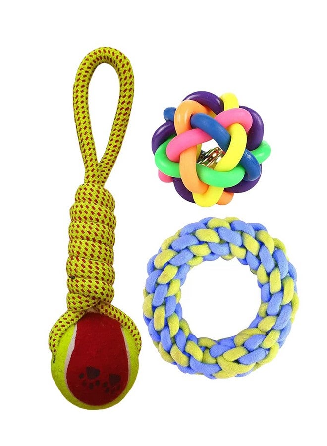 بت مجموعة ألعاب الكلاب المكونة من 3 ألعاب متينة لمضغ الأسنان وإحضارها للجراء والكلاب الصغيرة إلى الصغيرة الحجم (قد يختلف اللون) - Image 1