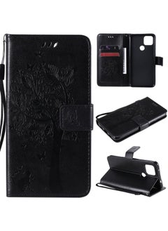HuHa Case Cover For For Google Pixel 4a 5G / Pixel 5 XL Tree & Cat Embossed Pattern Horizontal Flip Leather Case with Holder & Card Slots & Wallet & Lanyard(Black) 