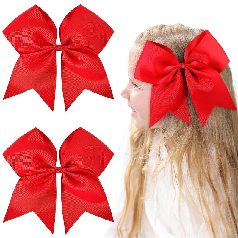 OAOLEER 2PCS 8 Jumbo Cheer Bow Clip with Tails Large Cheerleading Hair Bows for Girls Teen Softball Cheerleader Outfit Uniform Red