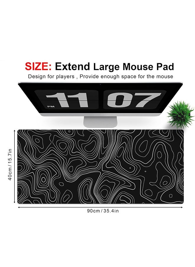 Large Gaming Mouse Pad XL,Japanese Wave Anti-Skid Mousepad Large Keyboard Mouse Pad Desk Mat with Stitched Edges (400x900mm, Black) - Image 4