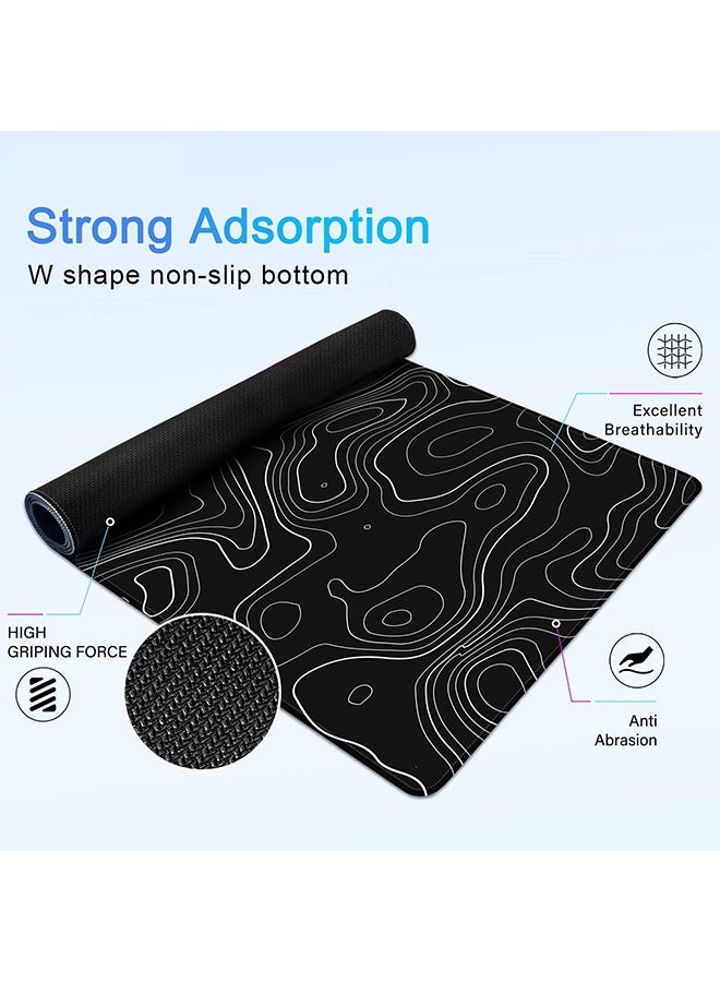 Large Gaming Mouse Pad XL,Japanese Wave Anti-Skid Mousepad Large Keyboard Mouse Pad Desk Mat with Stitched Edges (400x900mm, Black) - Image 3