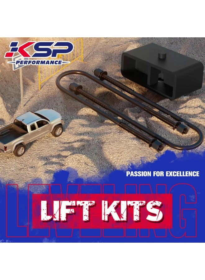 KSP PERFORMANCE 2" Rear leveling Lift Block with 15.5" Black U bolts for 1999-2020 F-o-r-d F250 and F350 Super Duty 2WD 4WD, 2000-2005 Ford Excursion 2WD 4WD, not fit a Dually/Overload Leaf Springs - Image 4