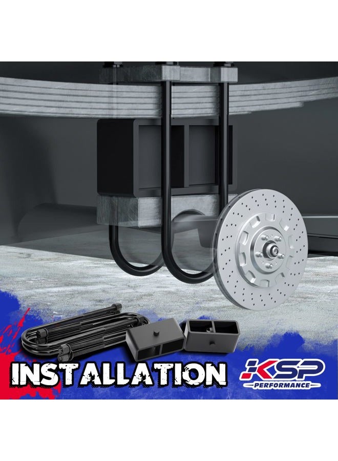 KSP PERFORMANCE 2" Rear leveling Lift Block with 15.5" Black U bolts for 1999-2020 F-o-r-d F250 and F350 Super Duty 2WD 4WD, 2000-2005 Ford Excursion 2WD 4WD, not fit a Dually/Overload Leaf Springs - Image 5