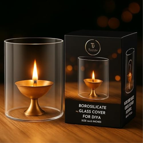 True Decor Akhand Diya Glass Cover Big Size Akhand Jyoti Diya Glass Big Size (Height: 4.5 Inch Width: 4 Inch) - Image 1