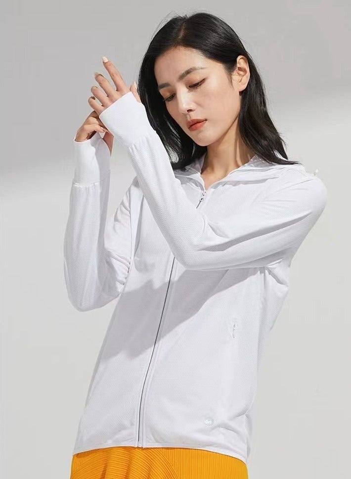 إسكدنيا واقية من الشمس سترة رقيقة تنفس هوديي اللباس الأبيض - Image 2