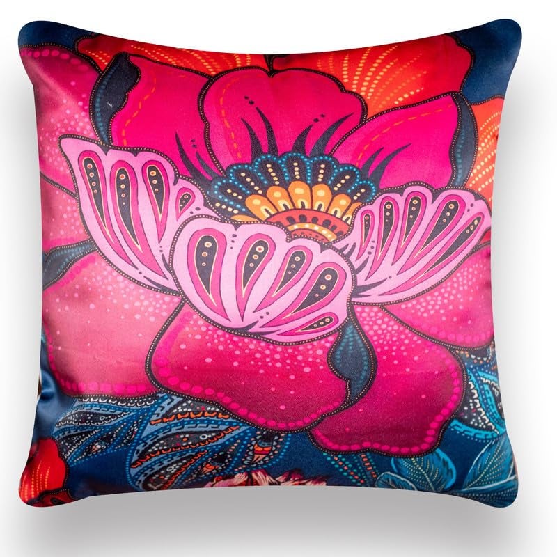 Vendola Decorative Satin Sofa Cushion Covers Set of 5, 24 Inch x 24 Inch, Sofa Pillow Cover, Black, Red and Multicolor, Floral Design, Zipper Closure (Kalina, 24X24 Inches) - Image 3