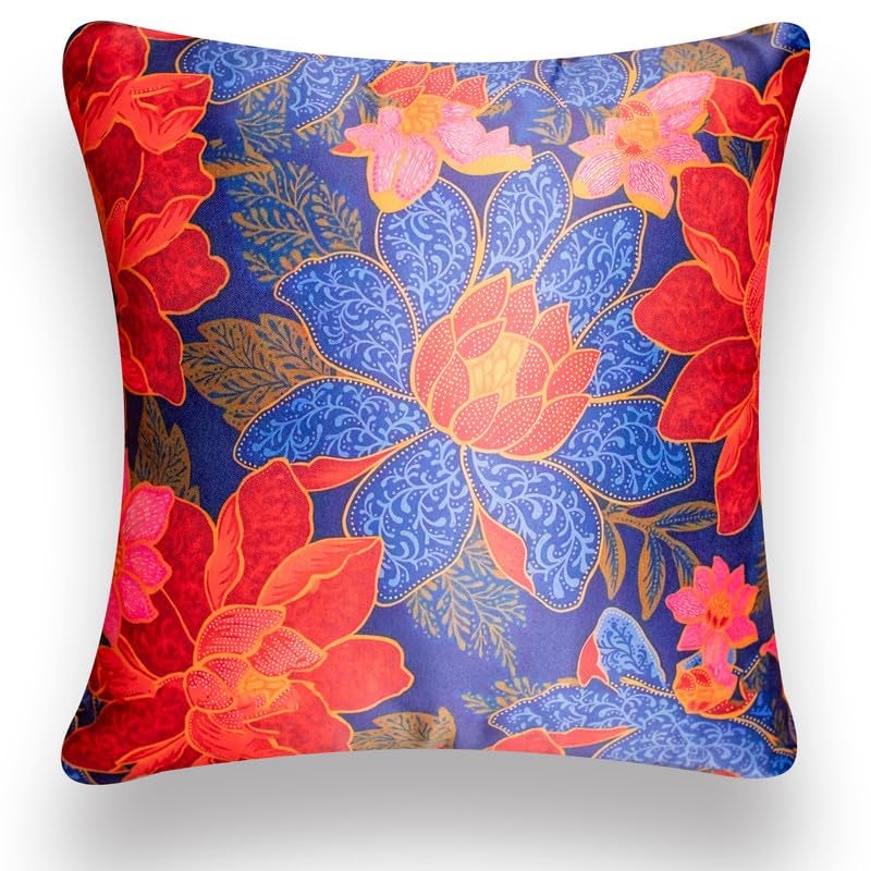 Vendola Decorative Satin Sofa Cushion Covers Set of 5, 24 Inch x 24 Inch, Sofa Pillow Cover, Black, Red and Multicolor, Floral Design, Zipper Closure (Kalina, 24X24 Inches) - Image 4
