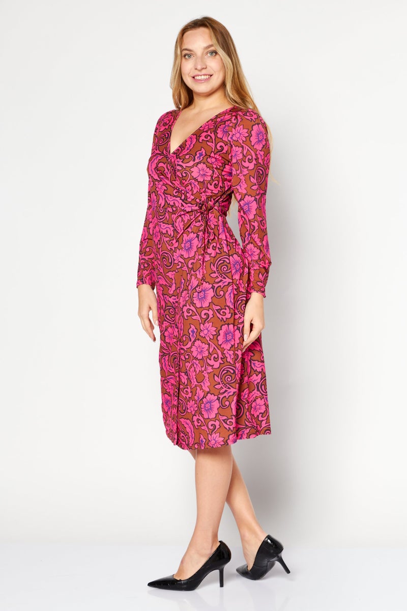 RIVER ISLAND Women Petite Floral Printed Midi Dress, Pink Combo - Image 3