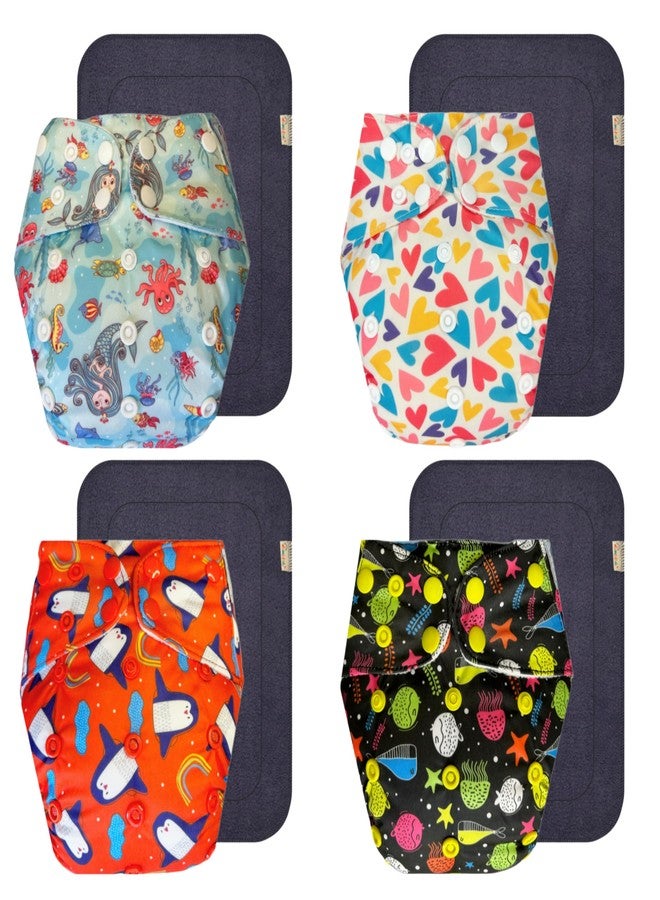 Dumbledo Premium Cloth Diaper with Gray Insert (Pack of 4) | Dry Feel and Comfortable | 6-Layer Absorbent Pad | Travel Friendly | Worry-Free Diapering | 3 Months - 3 Years | Unisex Baby - Image 1