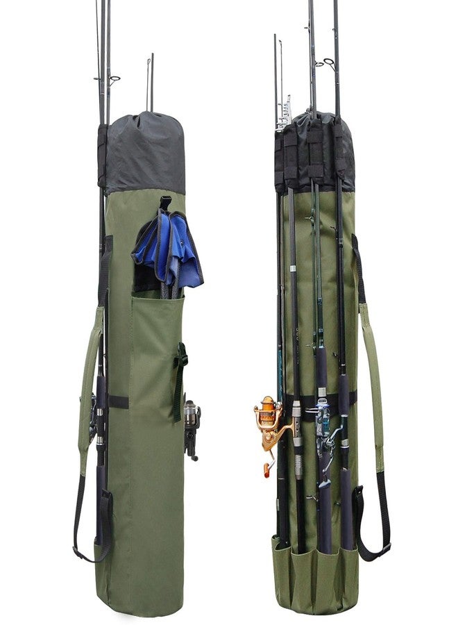 Allnice Durable Canvas Fishing Rod & Reel Organizer Bag Travel Carry Case Bag- Holds 5 Poles & Tackle (Khaki Green) - Image 1