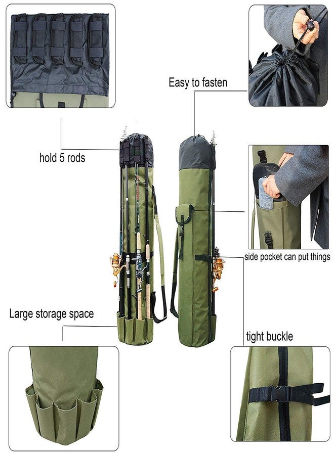 Allnice Durable Canvas Fishing Rod & Reel Organizer Bag Travel Carry Case Bag- Holds 5 Poles & Tackle (Khaki Green) - Image 2