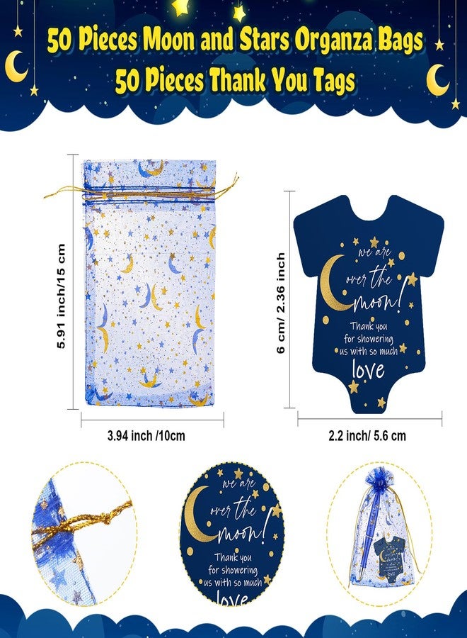Harloon 50 Sets Over The Moon Baby Shower Favor for Guests 50 Baby Shower Star Shaped Pens 50 Moon and Star Card 50 Organza Bags Party Gifts for Guests - Image 3