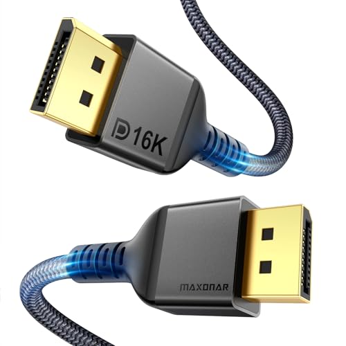Maxonar VESA Certified 16K 80Gbps DisplayPort 2.1 Cable, 6.6 ft/2M DisplayPort Cable,16K@60Hz, 10K@60Hz, 8K@ 240Hz, 4K@ 540Hz, HDR, HDCP 2.2 for Gaming Monitor, RTX 5090,RX 9070,RTX 6000 Ada - Image 1