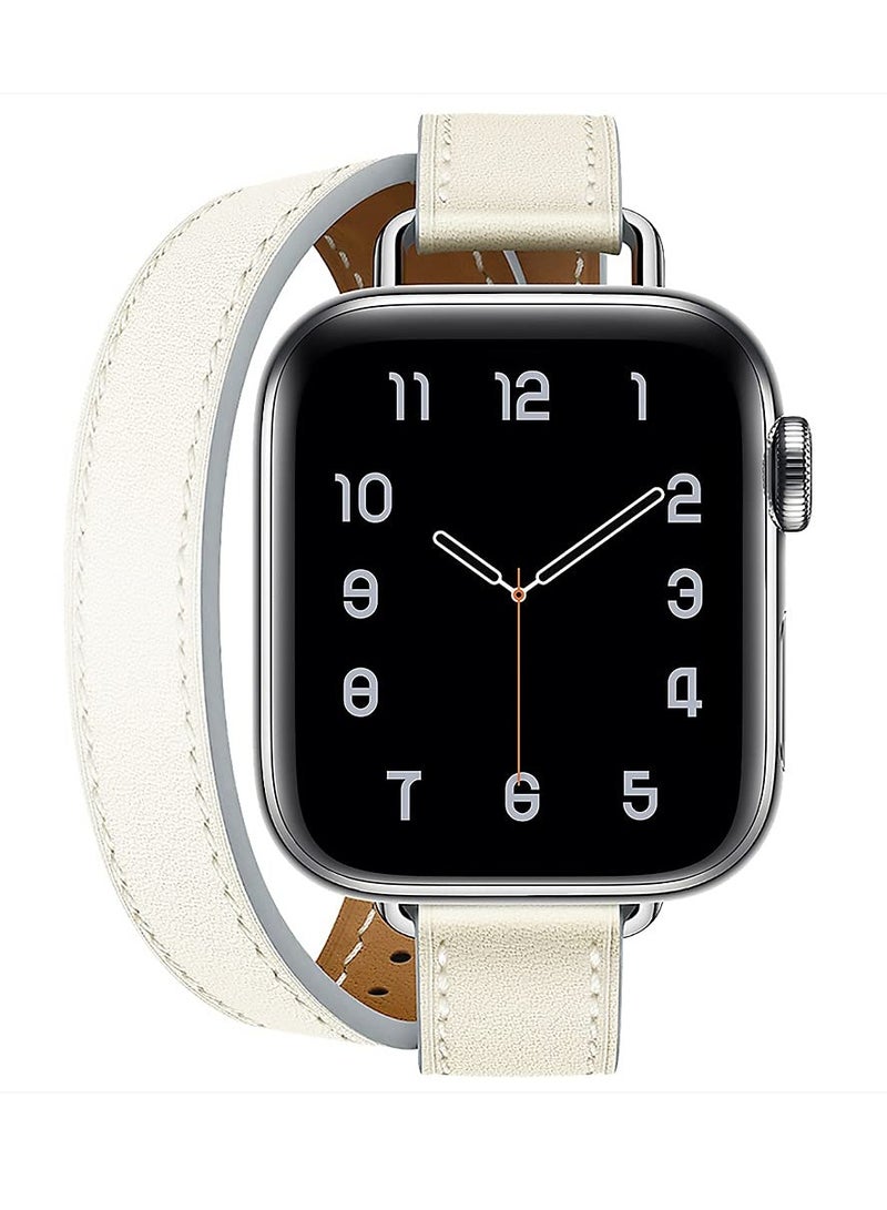 Excefore سوار جلدي نسائي رفيع مزدوج الجولة، متوافق مع سوار ساعة Apple Watch مقاس 38/40/41 مم 42/44/45 مم لسلسلة iWatch SE 7/6/5/4/3، أبيض - Image 1