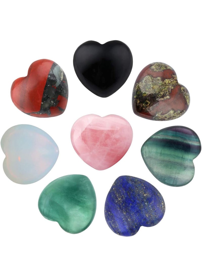 SUNYIK SUNYIK Assorted Crystal Stone Carved Puff Heart Pocket Stone Set, Healing Palm Crystal Set for Christmas, Pack of 8(1'') 