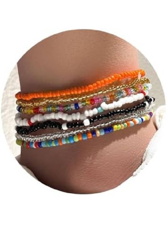 Multilayer Style Colorful Beaded Anklets Bracelet Jewelry (7pcs) - Image 1