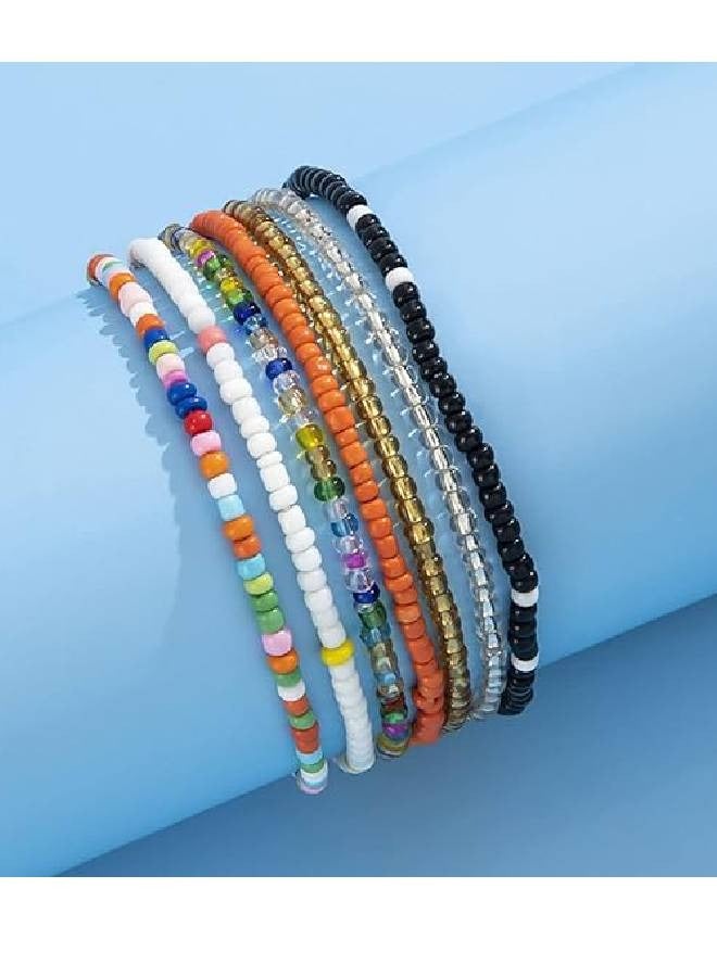 Multilayer Style Colorful Beaded Anklets Bracelet Jewelry (7pcs) - Image 2