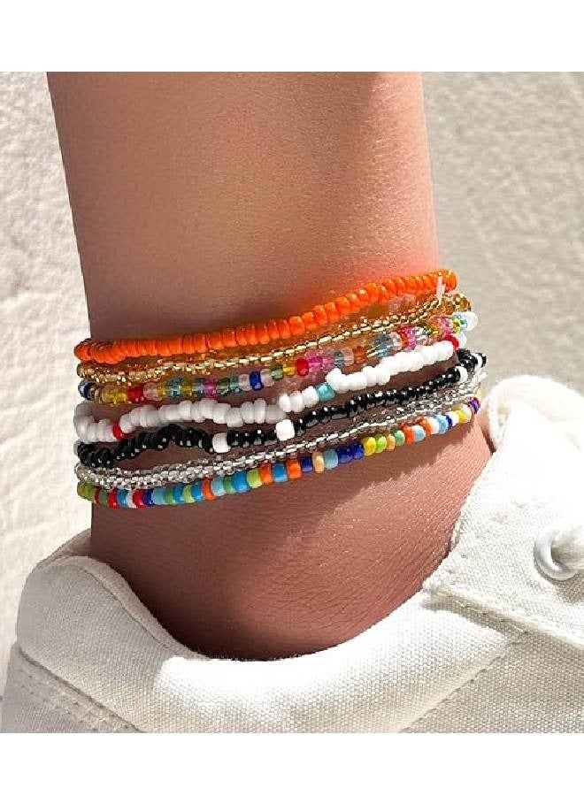 Multilayer Style Colorful Beaded Anklets Bracelet Jewelry (7pcs) - Image 3
