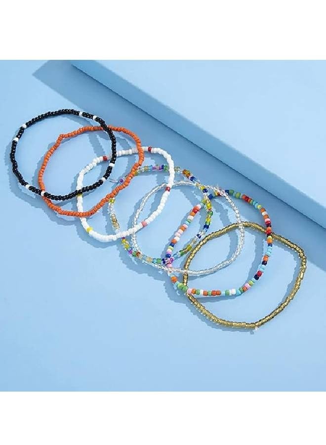 Multilayer Style Colorful Beaded Anklets Bracelet Jewelry (7pcs) - Image 5