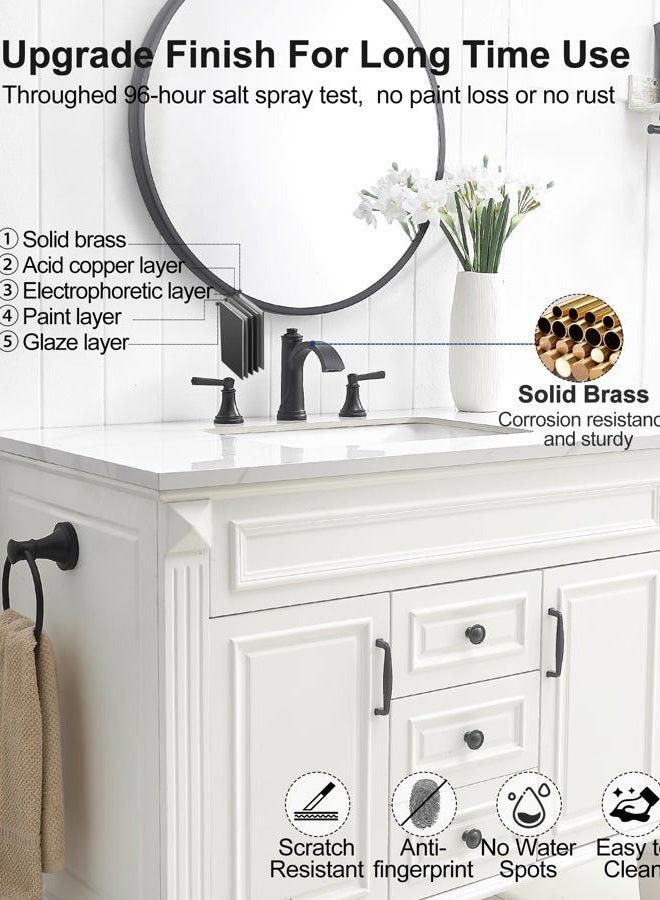 HEYMYTAP Matte Black Bathroom Faucet 3 Hole, Brass Bathroom Waterfall Faucet, 4-16 Inch Bathroom Sink Faucets, 2 Handle Widespread Faucet for Bathroom Sink with Water Supply Hoses, Pop-Up Drain - Image 3