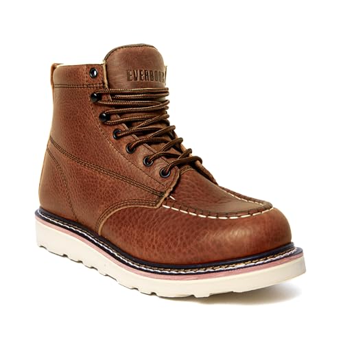 EVER BOOTS Moc Toe Work Boots for Men Construction Lightweight Wedge 8.5 LBrown - Image 1