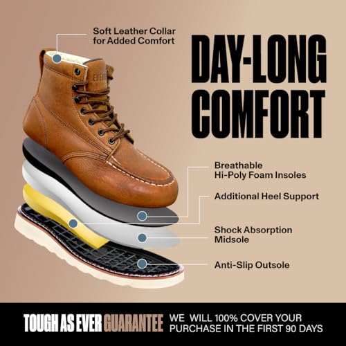 EVER BOOTS Moc Toe Work Boots for Men Construction Lightweight Wedge 8.5 LBrown - Image 3