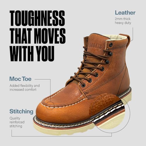 EVER BOOTS Moc Toe Work Boots for Men Construction Lightweight Wedge 8.5 LBrown - Image 2