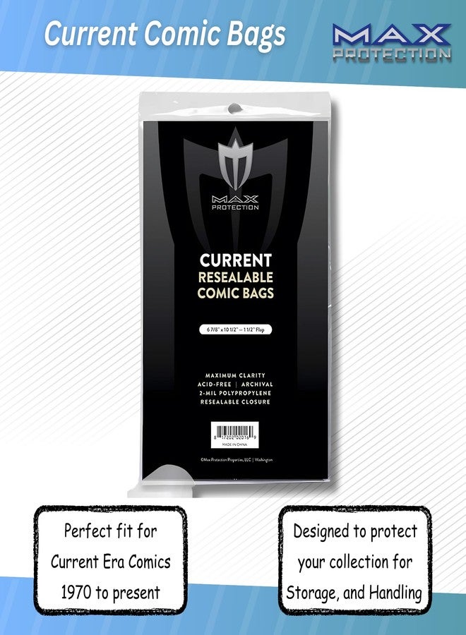 Max Protection Current Size Comic Book Bags 2 Mil - Resealable Archival Safe Design for Long-Term Storage - Crystal Clear Comic Book Protector 100 Pack - Image 5