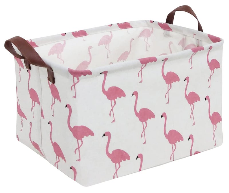 CLOCOR Rectangular Flamingo Storage Basket,Collapsible Cute Pattern Storage Bin,Waterproof Coating Storage Box with Handles,Gift Baskets, Shelf Basket (Flamingo) - Image 1