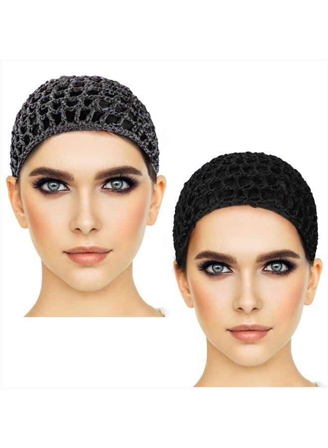 Etercycle 2 Pieces Mesh Crochet Hair Net Snoods, Soft Rayon Knit Crochet Hairnet Hair Cover Accessory Crocheted Sleep Cap for Women (Black) - Image 1
