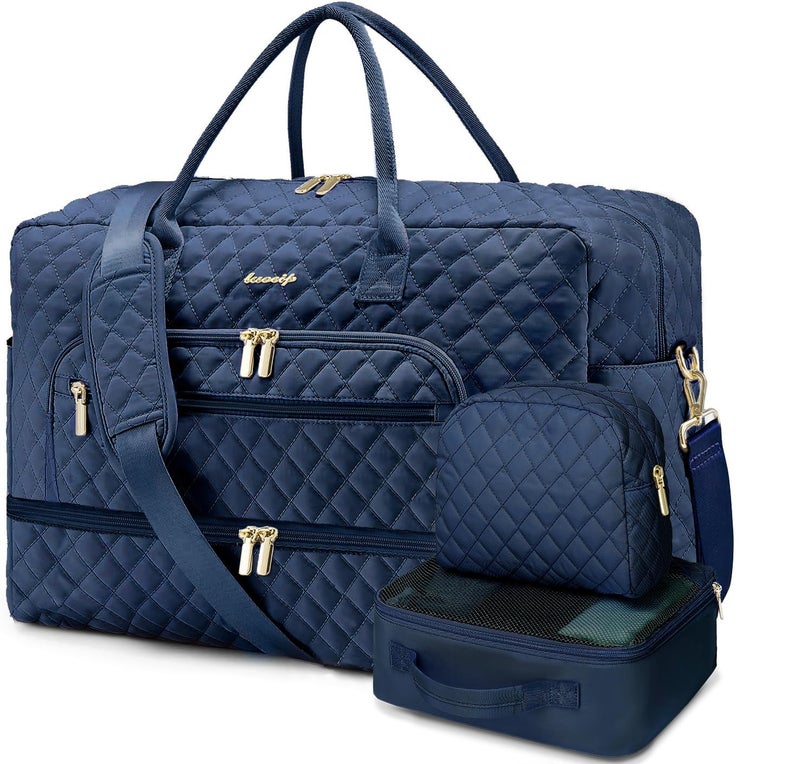 LUOCIP Large Womens Travel Duffel Weekender with Shoe Compartment Carry On Overnight Bag Gym Duffel with Wet Pocket Hospital Bags for Labor and Delivery 3 PCS Set - Image 2