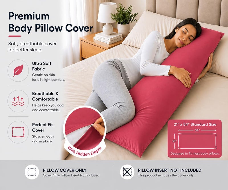 EVOLIVE Ultra Soft Microfiber Body Pillow Cover/Pillowcases 21"x54" with Hidden Zipper Closure (21"x54" Body Pillow Cover, Crimson) - Image 4