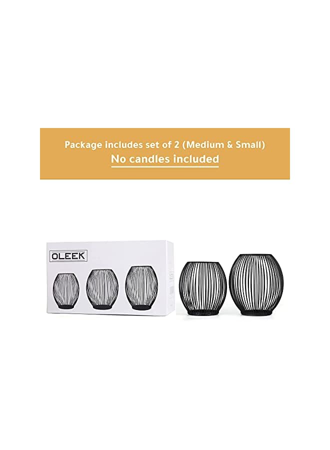 The Bros Metal Candle Holders Set - Black Outdoor Candle Holder - Pillar Candle Holder - Hurricane Candle Holders for Pillar Candles - Cage Candle Holders for Table - Iron Candle Holders Decorative - Image 3