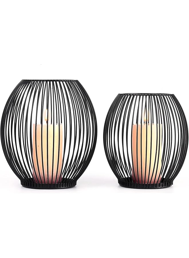 The Bros Metal Candle Holders Set - Black Outdoor Candle Holder - Pillar Candle Holder - Hurricane Candle Holders for Pillar Candles - Cage Candle Holders for Table - Iron Candle Holders Decorative - Image 1