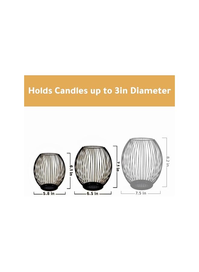 The Bros Metal Candle Holders Set - Black Outdoor Candle Holder - Pillar Candle Holder - Hurricane Candle Holders for Pillar Candles - Cage Candle Holders for Table - Iron Candle Holders Decorative - Image 2