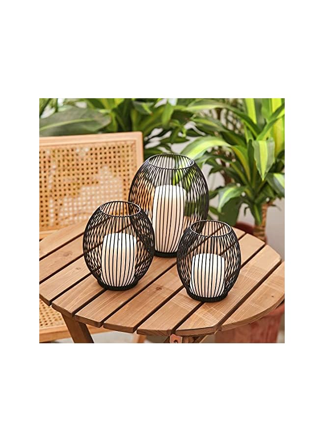 The Bros Metal Candle Holders Set - Black Outdoor Candle Holder - Pillar Candle Holder - Hurricane Candle Holders for Pillar Candles - Cage Candle Holders for Table - Iron Candle Holders Decorative - Image 5